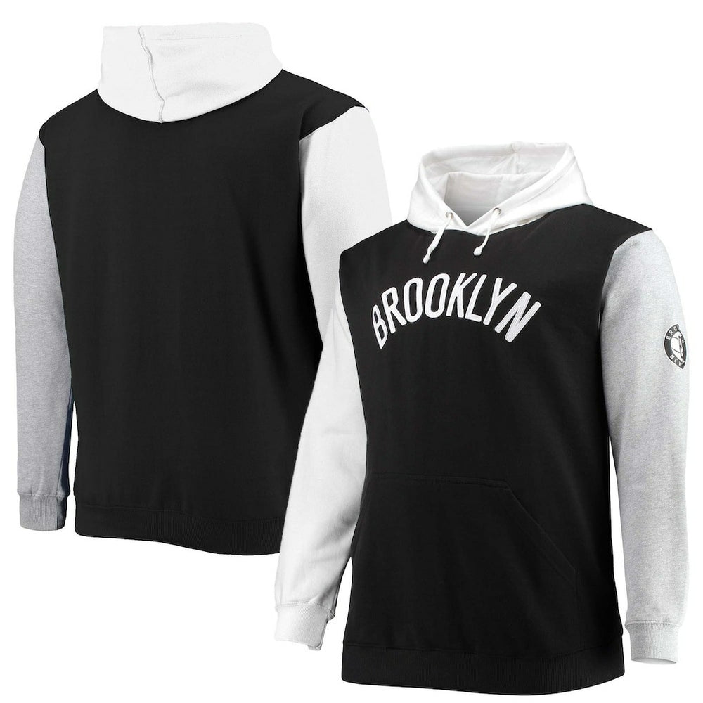 Brooklyn Nets Big & Tall Double Contrast Pullover Hoodie Black/White - Fanatics