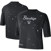 Brooklyn Nets Women's Courtside Splatter Cropped T-Shirt Black - Nike