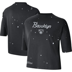Brooklyn Nets Women's Courtside Splatter Cropped T-Shirt Black - Nike