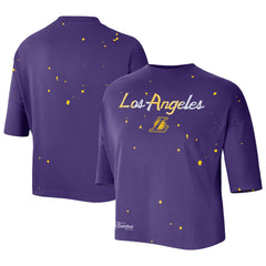 Los Angeles Lakers Women's Courtside Splatter Cropped T-Shirt Purple - Nike