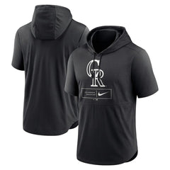 Colorado Rockies Nike Lockup Performance Short Sleeve Lightweight Hooded Top - Black Tops