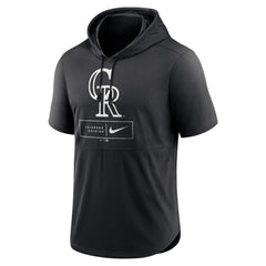 Colorado Rockies Nike Lockup Performance Short Sleeve Lightweight Hooded Top - Black Tops