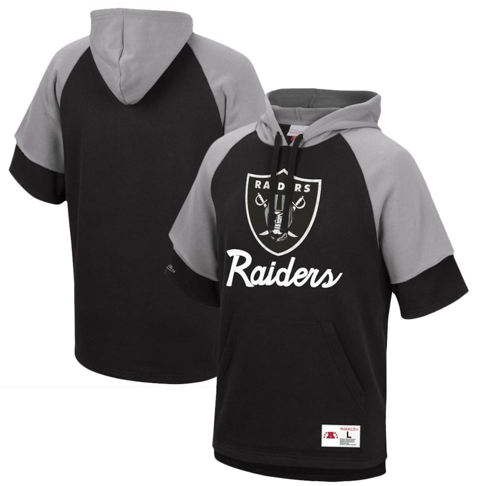 Las Vegas Raiders Home Advantage Raglan Short Sleeve Pullover Hoodie - Black Hoodies