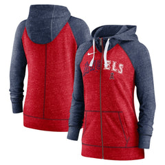Los Angeles Angels Nike Women's Split Wordmark Gym Vintage Raglan Lightweight Full-Zip Hoodie - Heather Red/Heather Navy Hoodies
