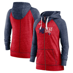 Minnesota Twins Nike Women's Split Wordmark Gym Vintage Raglan Lightweight Full-Zip Hoodie - Heather Red/Heather Navy Hoodies