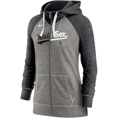 Chicago White Sox Nike Women's Split Wordmark Gym Vintage Raglan Lightweight Full-Zip Hoodie - Heather Charcoal/Heather Black Hoodies