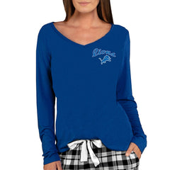 Detroit Lions Concepts Sport Women's Marathon Knit Long Sleeve Lightweight V-Neck Lounge Top - Blue Tops
