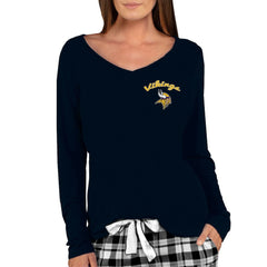Minnesota Vikings Concepts Sport Women's Marathon Knit Long Sleeve Lightweight V-Neck Lounge Top - Black Tops