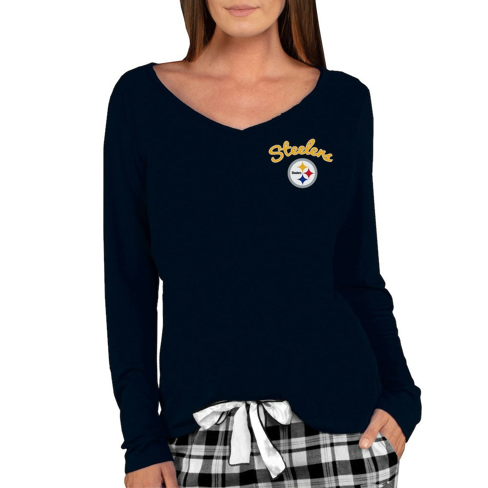 Pittsburgh Steelers Concepts Sport Women's Marathon Knit Long Sleeve Lightweight V-Neck Lounge Top - Black Tops