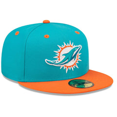 Miami Dolphins New Era Flipside 2Tone 59FIFTY Fitted Hat - Aqua/Orange Hats