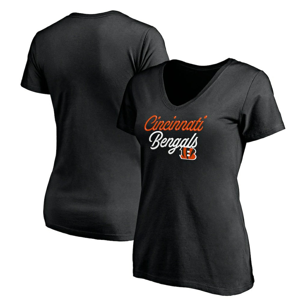 Cincinnati Bengals Women's Long Stride V-Neck T-Shirt - Black T-shirts