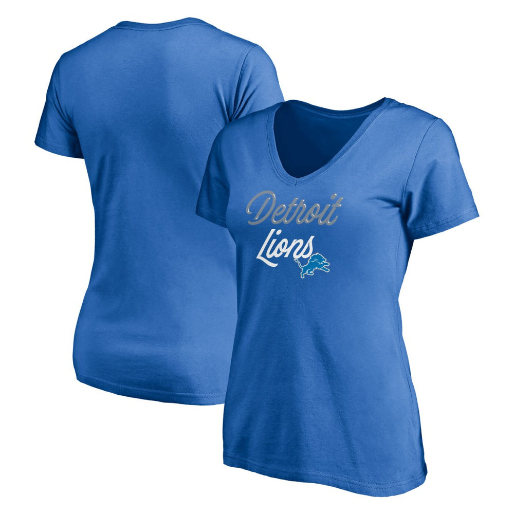 Detroit Lions Women's Long Stride V-Neck T-Shirt - Blue T-shirts