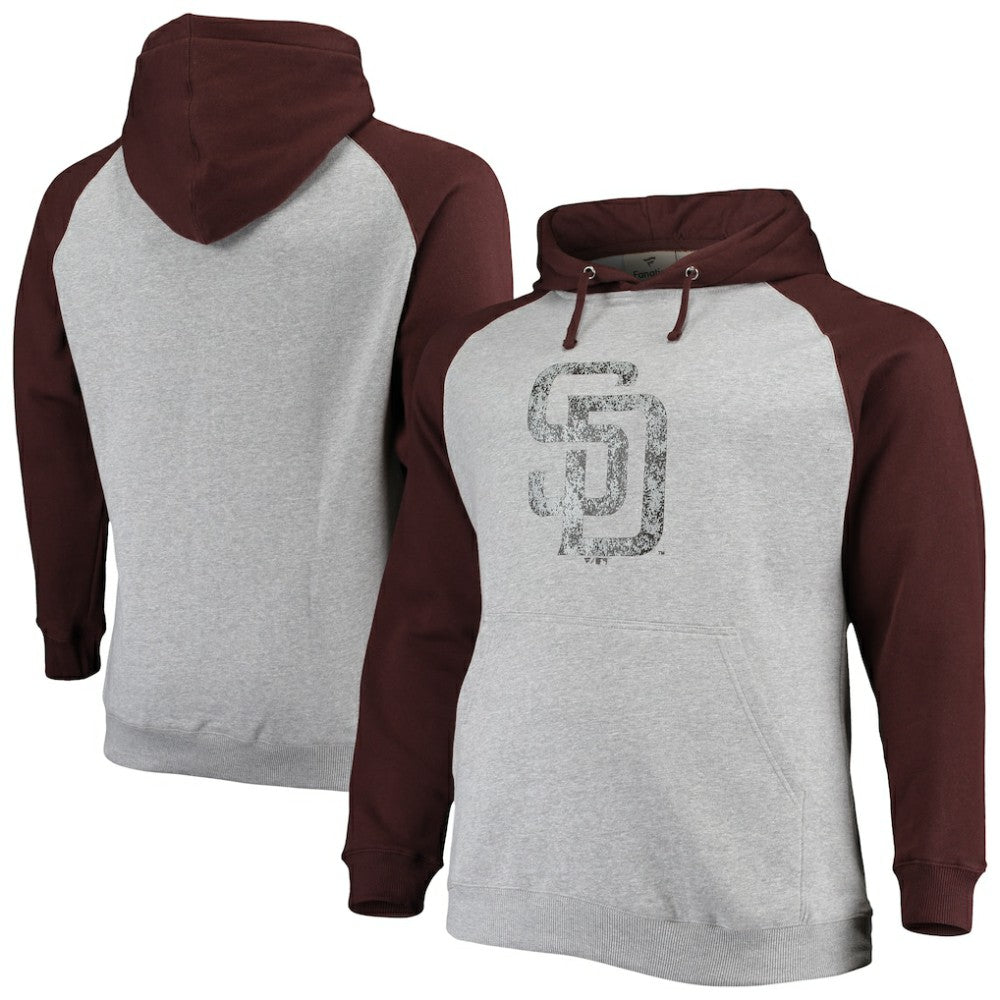 San Diego Padres Fanatics Big & Tall Raglan Pullover Hoodie - Heathered Gray/Brown Hoodies