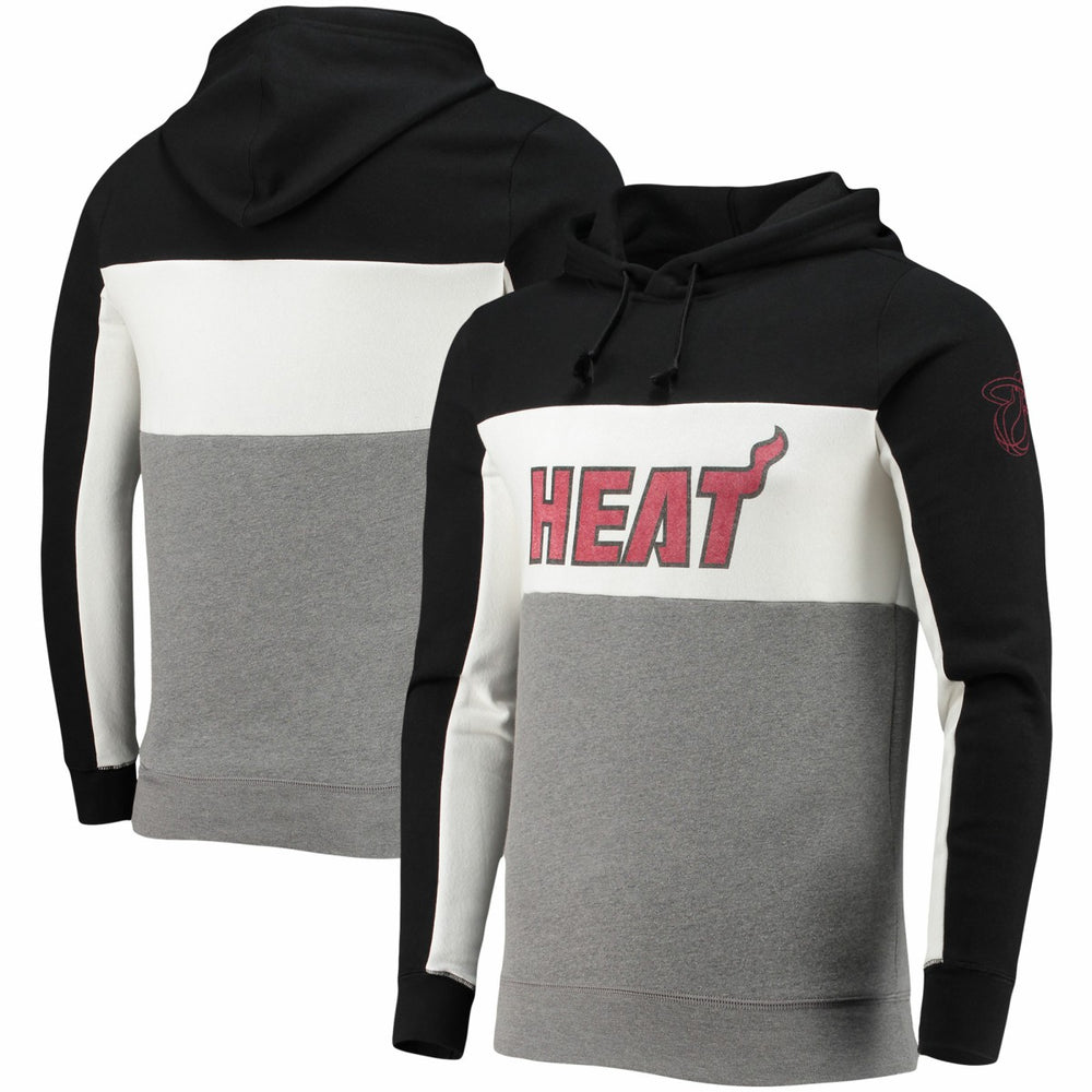 Miami Heat Junk Food Wordmark Colorblock Fleece Pullover Hoodie Black/White outlet