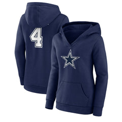 Dak Prescott Dallas Cowboys Women's Player Icon Name & Number V-Neck Pullover Hoodie - Navy Hoodies