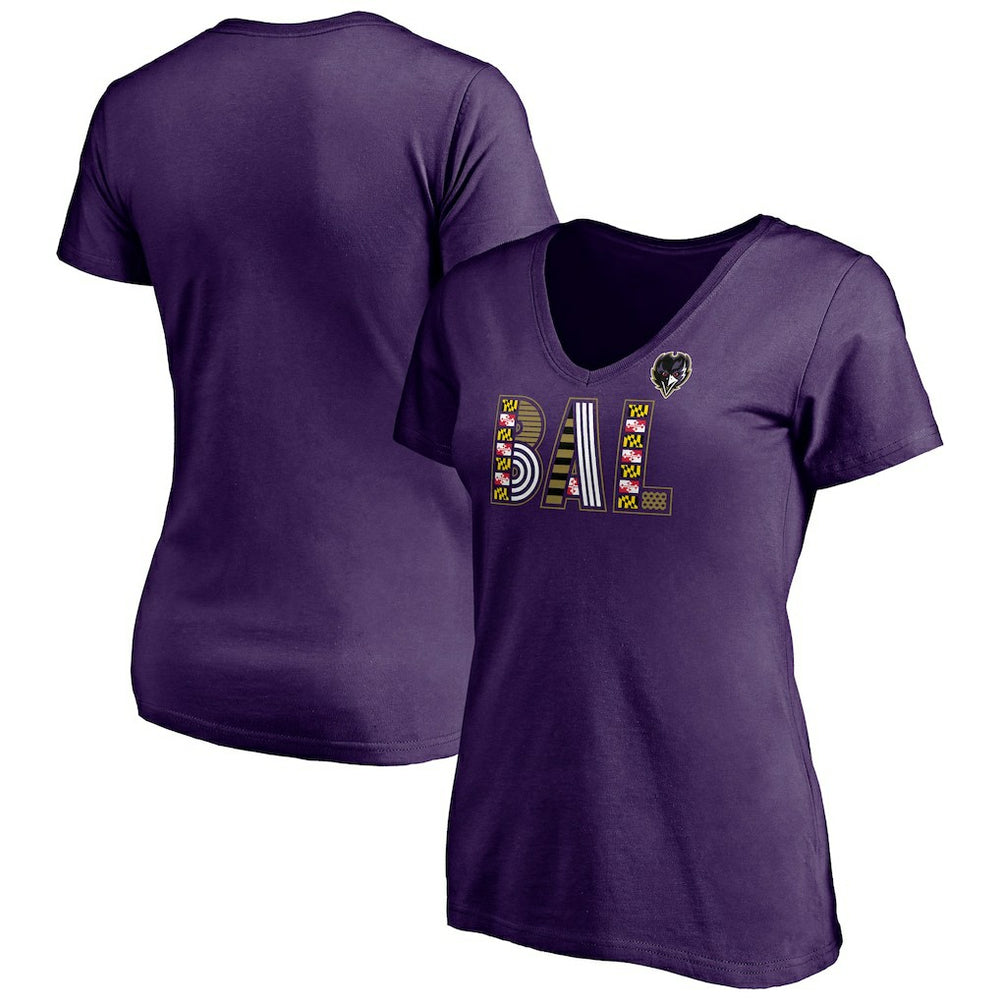Baltimore Ravens Women's Hometown Collection Wildcat V-Neck T-Shirt - Purple T-shirts