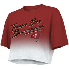 Tom Brady Tampa Bay Buccaneers Majestic Threads Women's Drip-Dye Player Name & Number Tri-Blend Crop T-Shirt - Red/White T-shirts