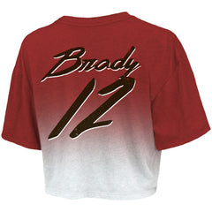 Tom Brady Tampa Bay Buccaneers Majestic Threads Women's Drip-Dye Player Name & Number Tri-Blend Crop T-Shirt - Red/White T-shirts