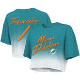 Tua Tagovailoa Miami Dolphins Majestic Threads Women's Dip-Dye Player Name & Number Crop Top - Aqua/White Tops