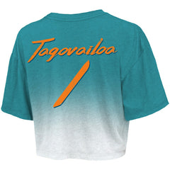 Tua Tagovailoa Miami Dolphins Majestic Threads Women's Dip-Dye Player Name & Number Crop Top - Aqua/White Tops