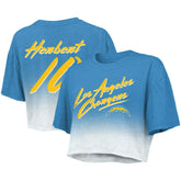 Justin Herbert Los Angeles Chargers Majestic Threads Women's Dip-Dye Player Name & Number Crop Top - Powder Blue/White Tops