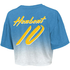Justin Herbert Los Angeles Chargers Majestic Threads Women's Dip-Dye Player Name & Number Crop Top - Powder Blue/White Tops