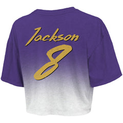 Lamar Jackson Baltimore Ravens Majestic Threads Women's Dip-Dye Player Name & Number Crop Top - Purple/White Tops