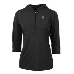 New York Giants Cutter & Buck Women's Virtue Eco Pique Half-Zip 3/4 Sleeve Pullover Hoodie - Black Hoodies