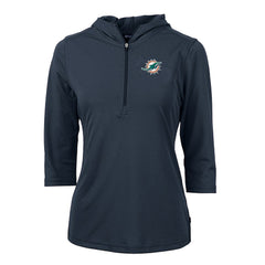 Miami Dolphins Cutter & Buck Women's Virtue Eco Pique Half-Zip 3/4 Sleeve Pullover Hoodie - Navy Hoodies