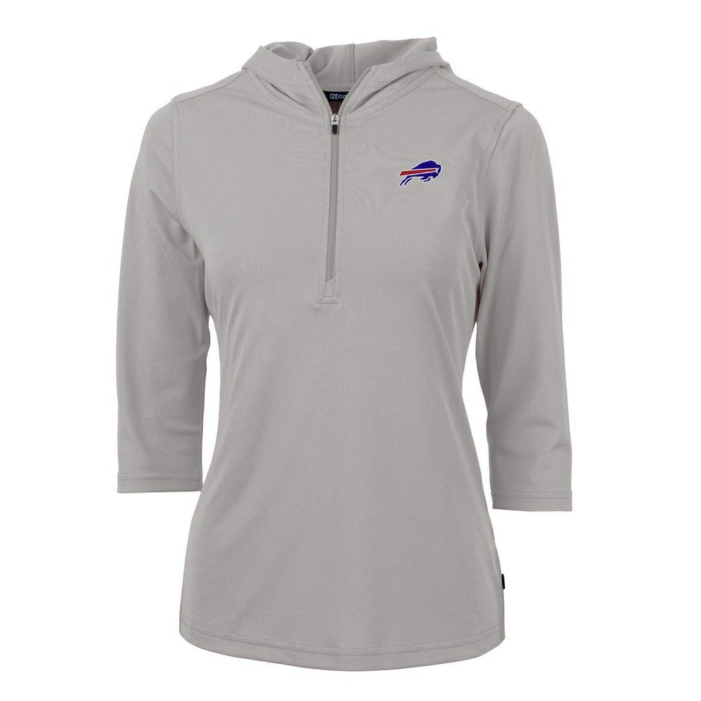 Buffalo Bills Cutter & Buck Women's Virtue Eco Pique Half-Zip 3/4 Sleeve Pullover Hoodie - Gray Hoodies