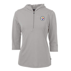 Pittsburgh Steelers Cutter & Buck Women's Virtue Eco Pique Half-Zip 3/4 Sleeve Pullover Hoodie - Gray Hoodies