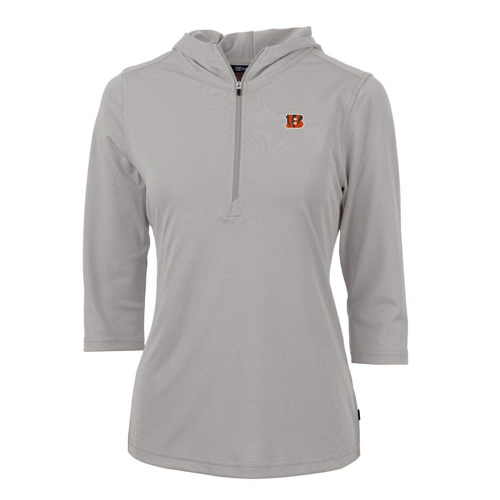 Cincinnati Bengals Cutter & Buck Women's Virtue Eco Pique Half-Zip 3/4 Sleeve Pullover Hoodie - Gray Hoodies