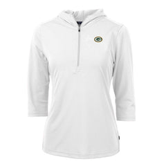 Green Bay Packers Cutter & Buck Women's Virtue Eco Pique Half-Zip 3/4 Sleeve Pullover Hoodie - White Hoodies