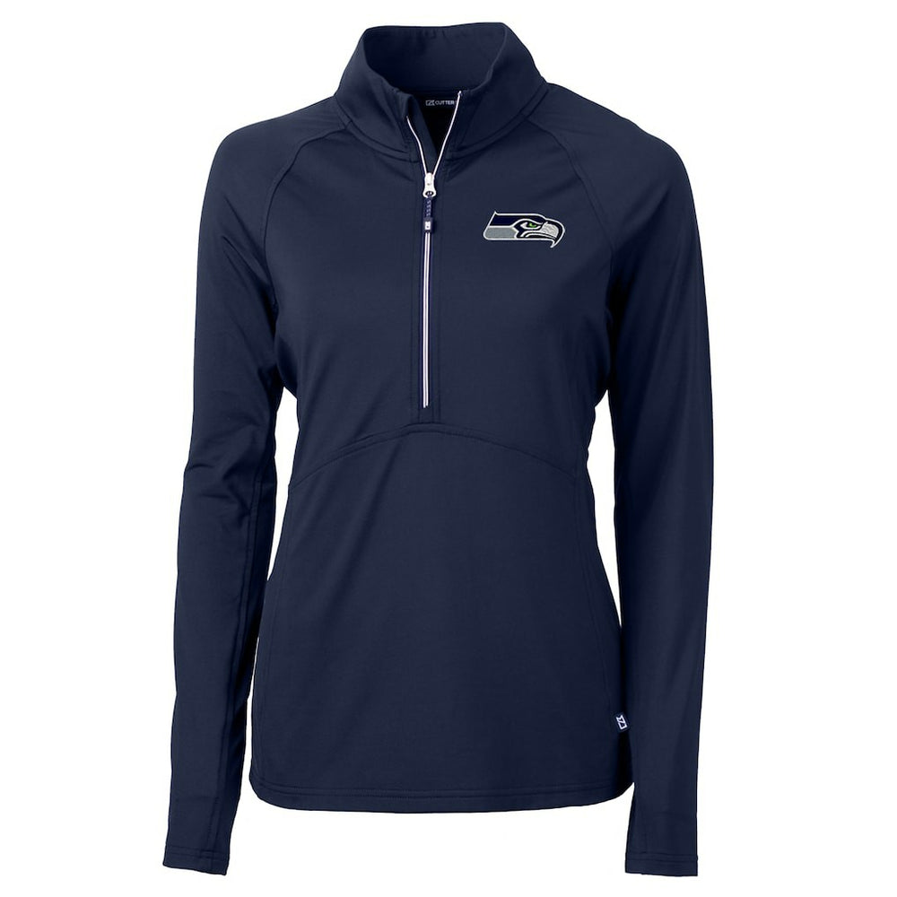 Seattle Seahawks Cutter & Buck Women's Adapt Eco Knit Half-Zip Pullover Jacket - College Navy Pullover