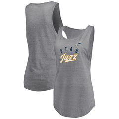 Utah Jazz Women's Quality Time Open Scoop Neck Tri-Blend Tank Top Heathered Gray - Fanatics
