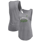 Milwaukee Bucks Women's Quality Time Open Scoop Neck Tri-Blend Tank Top Heathered Gray - Fanatics