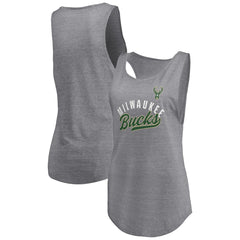 Milwaukee Bucks Women's Quality Time Open Scoop Neck Tri-Blend Tank Top Heathered Gray - Fanatics