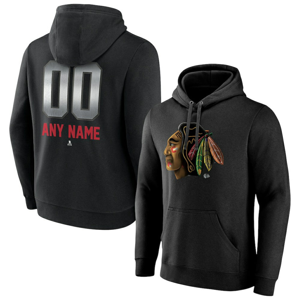 Chicago Blackhawks Personalized Midnight Mascot Logo Pullover Hoodie - Black | US 4444383