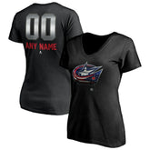 Columbus Blue Jackets Women's Personalized Midnight Mascot Logo V-Neck T-Shirt - Black | US 4444442