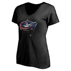Columbus Blue Jackets Women's Personalized Midnight Mascot Logo V-Neck T-Shirt - Black | US 4444442