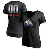 Edmonton Oilers Women's Personalized Midnight Mascot Logo V-Neck T-Shirt - Black | US 4444445