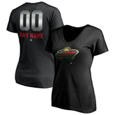 Minnesota Wild Women's Personalized Midnight Mascot Logo V-Neck T-Shirt - Black | US 4444448