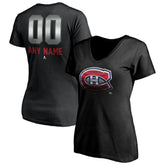 Montreal Canadiens Women's Personalized Midnight Mascot Logo V-Neck T-Shirt - Black | US 4444449