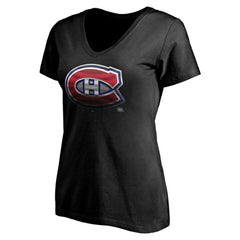 Montreal Canadiens Women's Personalized Midnight Mascot Logo V-Neck T-Shirt - Black | US 4444449