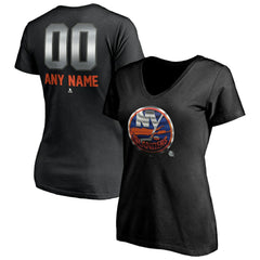 New York Islanders Women's Personalized Midnight Mascot Logo V-Neck T-Shirt - Black | US 4444452