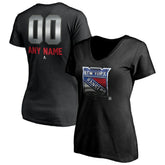 New York Rangers Women's Personalized Midnight Mascot Logo V-Neck T-Shirt - Black | US 4444453