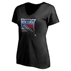New York Rangers Women's Personalized Midnight Mascot Logo V-Neck T-Shirt - Black | US 4444453