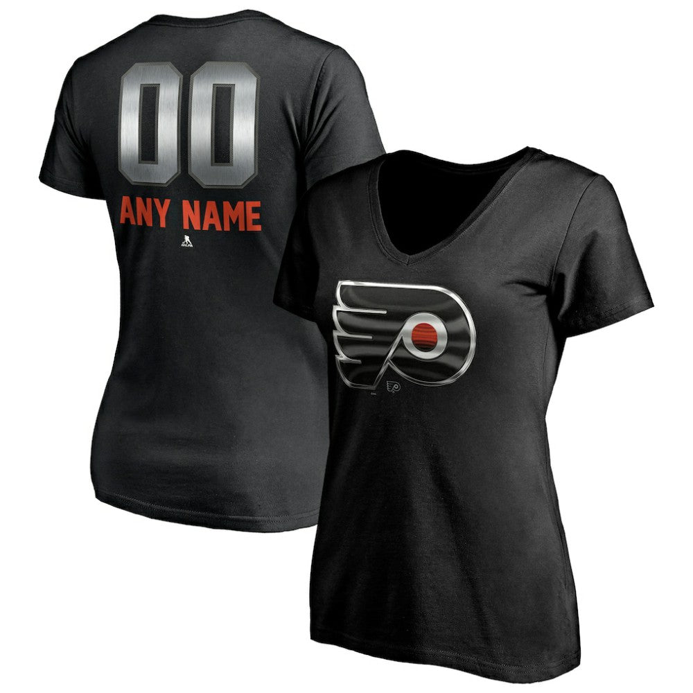 Philadelphia Flyers Women's Personalized Midnight Mascot Logo V-Neck T-Shirt - Black | US 4444454
