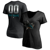 San Jose Sharks Women's Personalized Midnight Mascot Logo V-Neck T-Shirt - Black | US 4444456