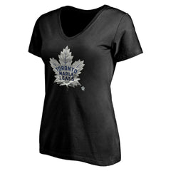 Toronto Maple Leafs Women's Personalized Midnight Mascot Logo V-Neck T-Shirt - Black | US 4444459
